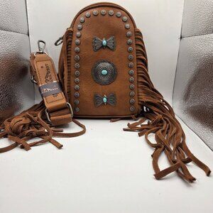 Montana West Fringe Mariposa Concho Sling Crossbody NWT Brown